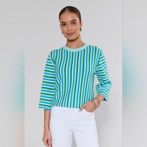 Striped Crewneck Sweater Top - Blue & Green